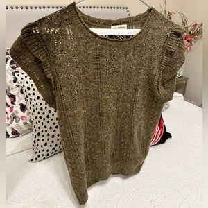 Ulla Johnson Amara Olive Green Cashmere Flutter Sleeve Top size 6